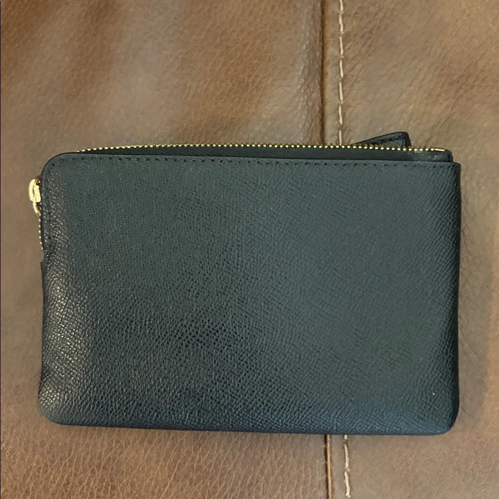 Coach Black Leather Wristlet with Gold‎ Details